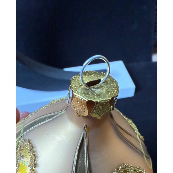 Hand-Painted Large 7" Glass Ornament With Beaded Leaf Design Autumn Colors - Picture 10 of 11